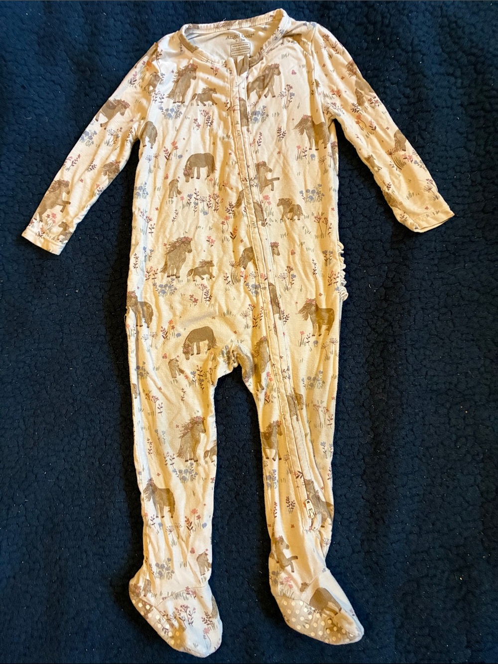 Angel Dear Cream Footed Pajamas with Brown horse Print